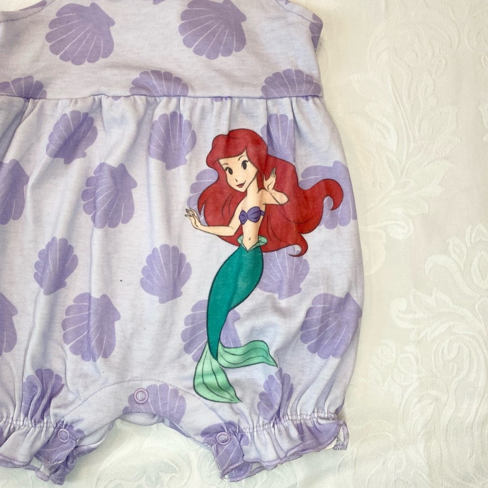 Disney Baby Princess Aril Lavender Shell Print Mermaid Romper, Size 3-6M - Picture 2 of 6